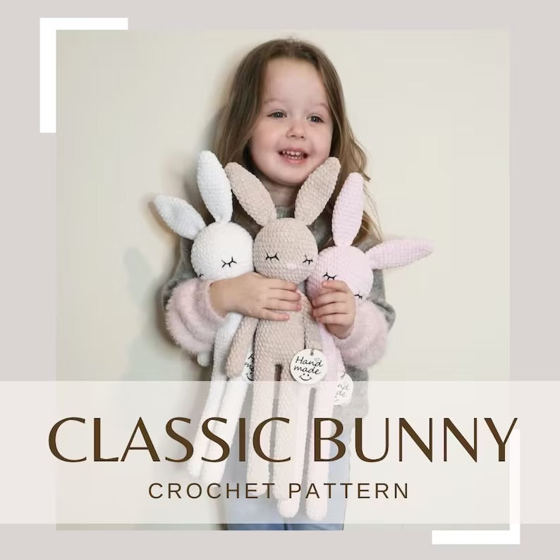 Crochet Bunny Pattern. Classic long legged Bunny Crochet Toy Pattern. PDF Digital file.